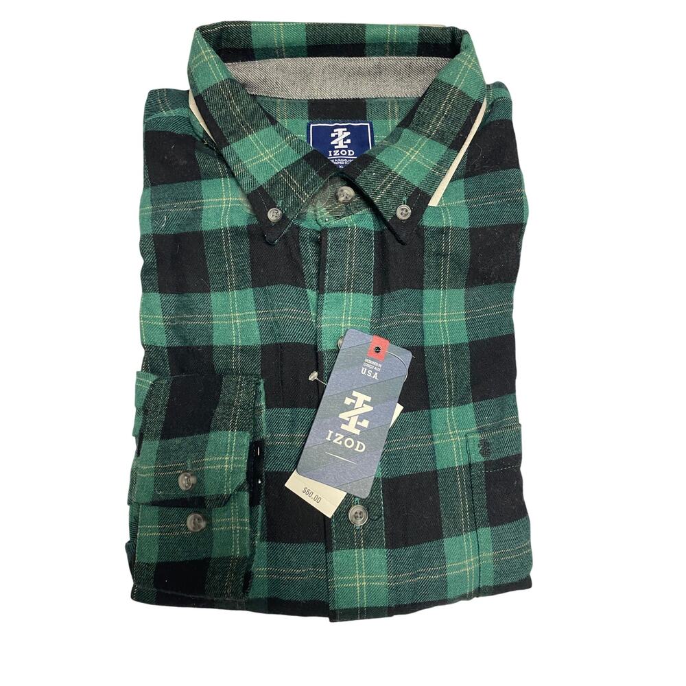 BNWT Izod Flannel Shirt Green Plaid XL